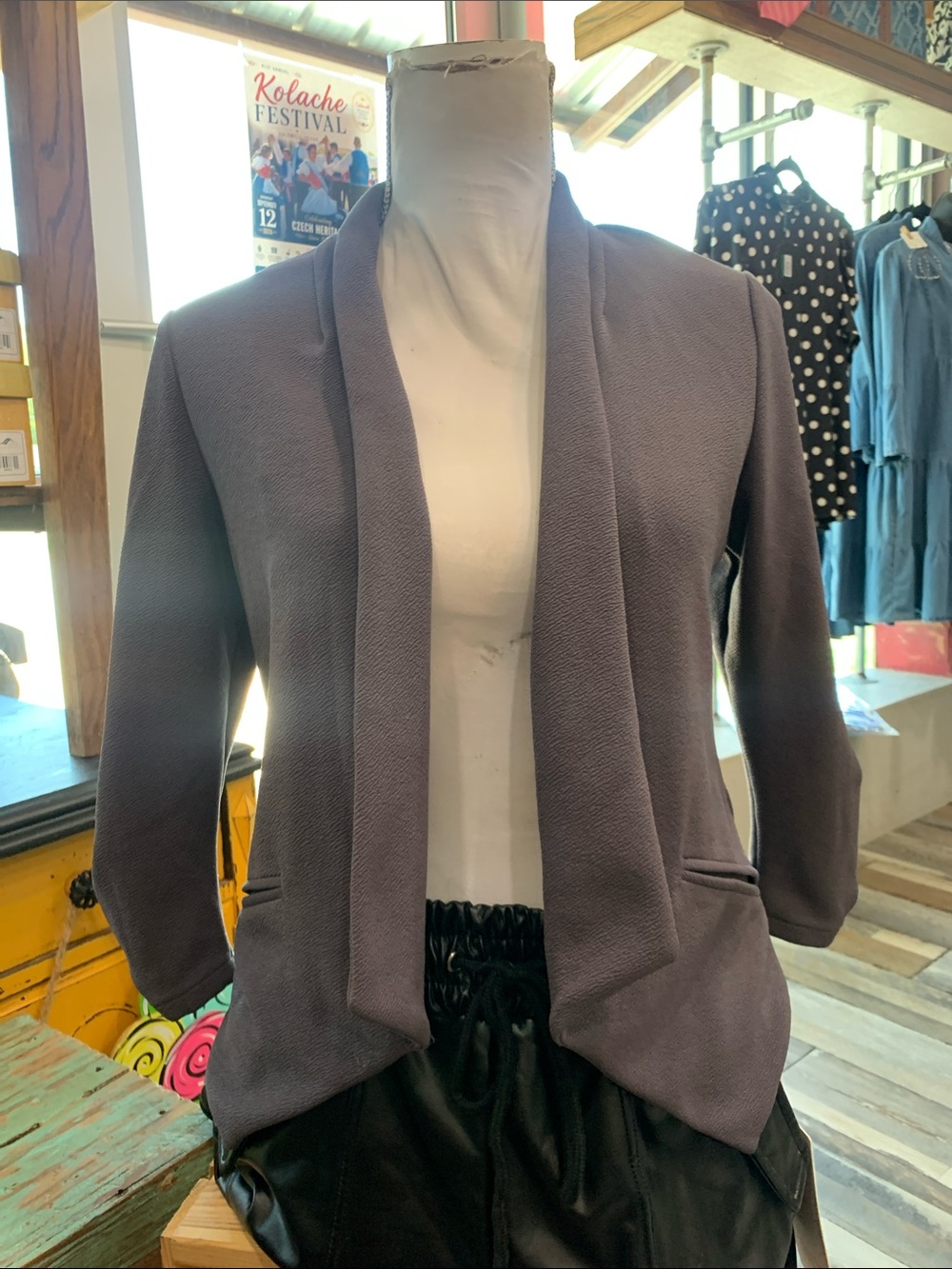 #169 Maurices Charcoal Open-Front Shawl Collar Blazer